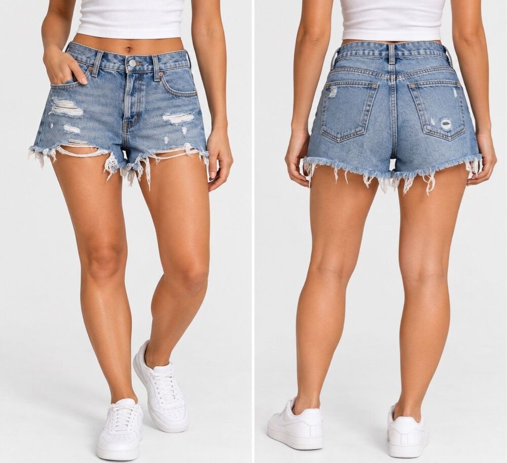 Aeropostale Boyfriend Denim Shorts Distressed Cutoff Blue Jean Y2K